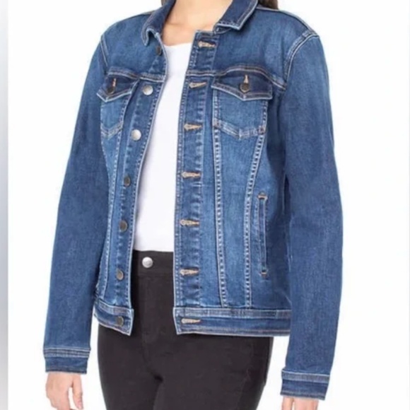 Well Worn Dark Wash Blue Button Stretchy Denim Jean Jacket Size Small Trucker - Picture 5 of 8